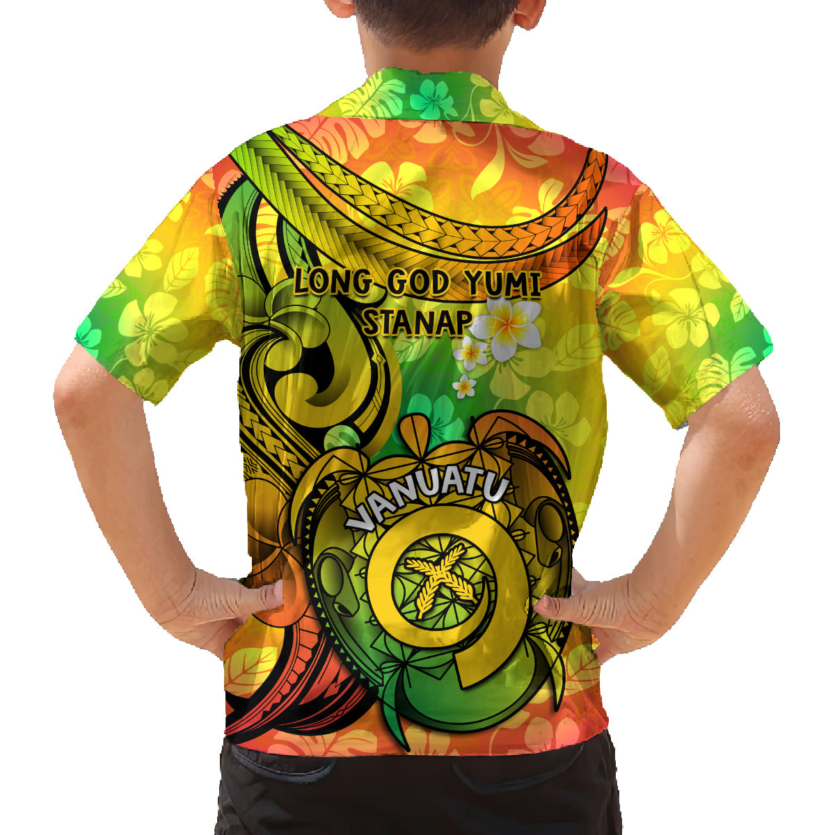 Halo Vanuatu Family Matching Off Shoulder Short Dress and Hawaiian Shirt Sand Drawing Turtle Polynesian Tropical Flowers LT14 - Polynesian Pride