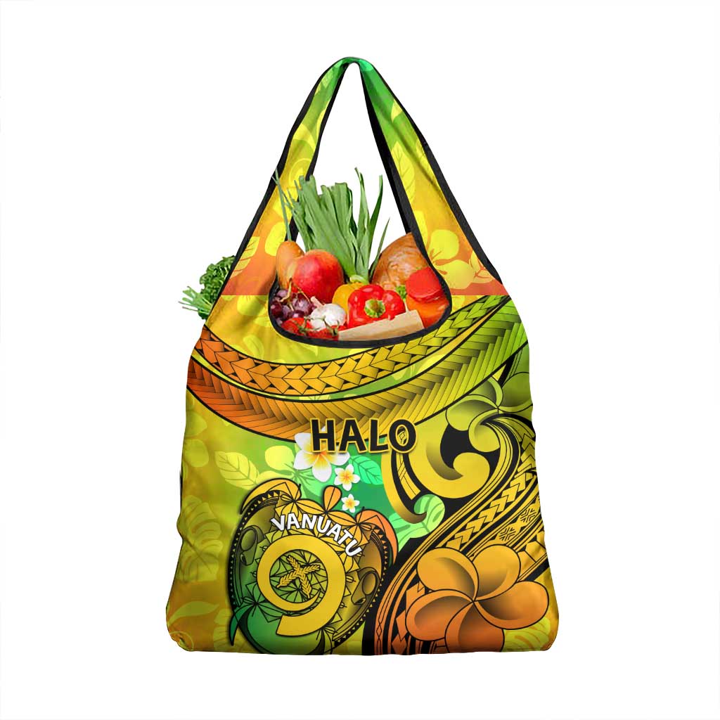 Halo Vanuatu Grocery Bag Sand Drawing Turtle Polynesian Tropical Flowers