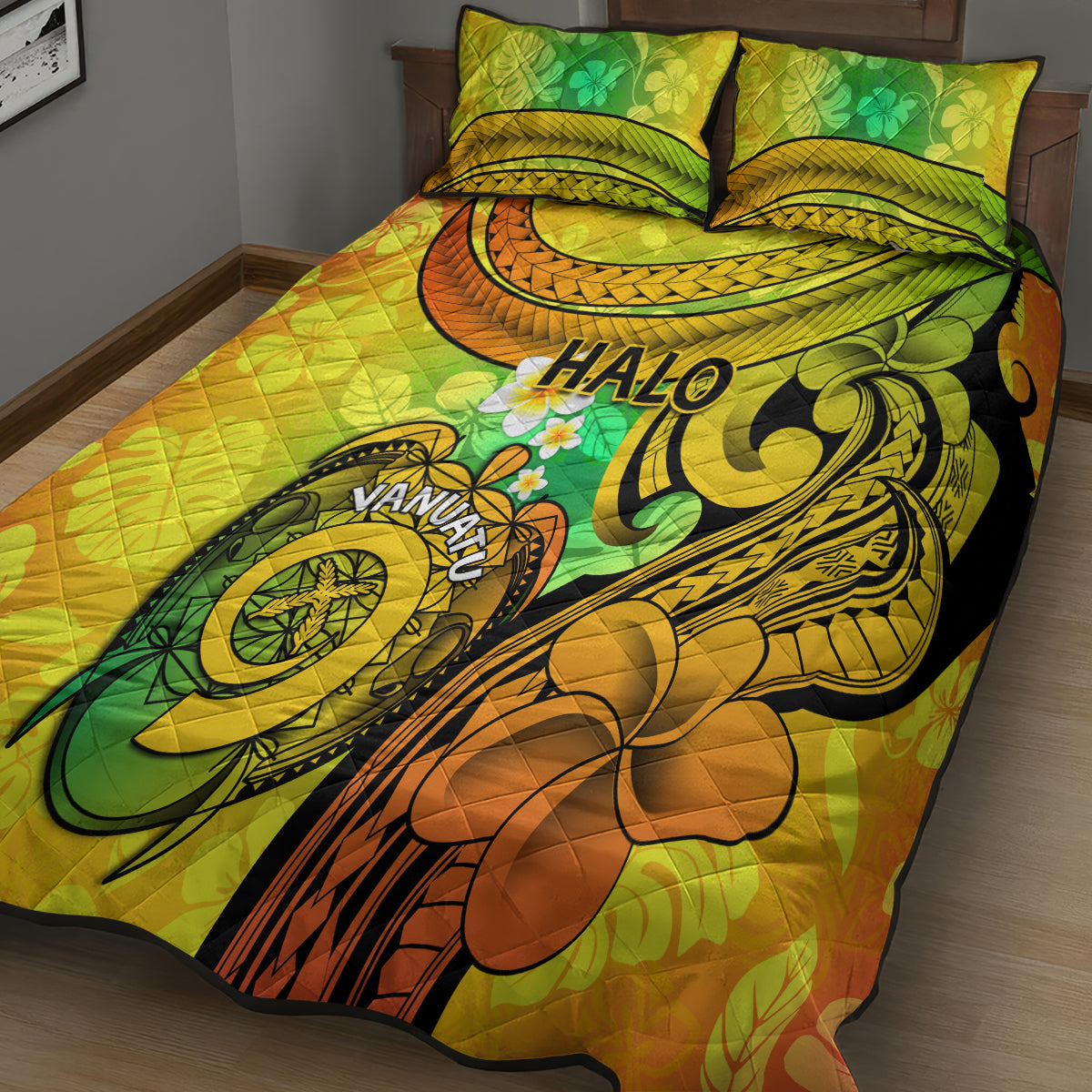 Halo Vanuatu Quilt Bed Set Sand Drawing Turtle Polynesian Tropical Flowers LT14 - Polynesian Pride