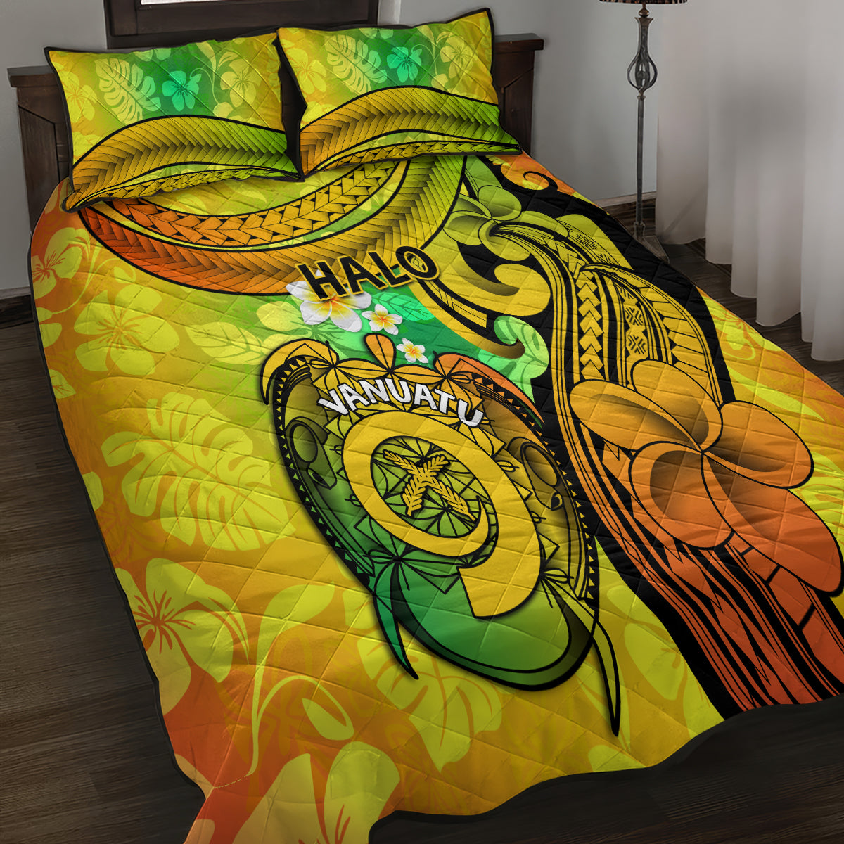 Halo Vanuatu Quilt Bed Set Sand Drawing Turtle Polynesian Tropical Flowers LT14 - Polynesian Pride