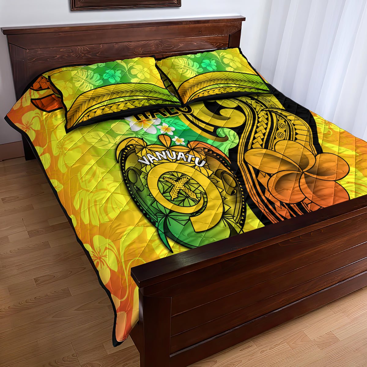 Halo Vanuatu Quilt Bed Set Sand Drawing Turtle Polynesian Tropical Flowers LT14 - Polynesian Pride