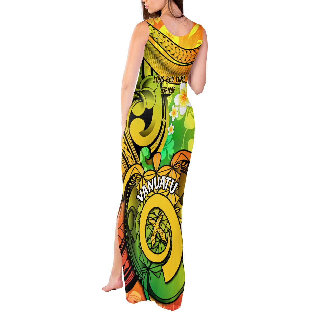 Halo Vanuatu Tank Maxi Dress Sand Drawing Turtle Polynesian Tropical Flowers LT14 - Polynesian Pride