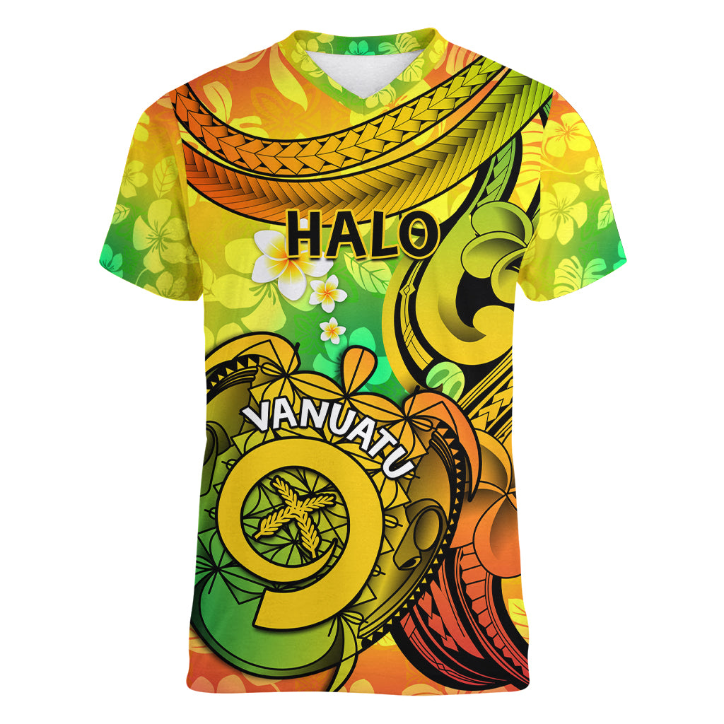 Halo Vanuatu Women V Neck T Shirt Sand Drawing Turtle Polynesian Tropical Flowers LT14 Female Reggae - Polynesian Pride