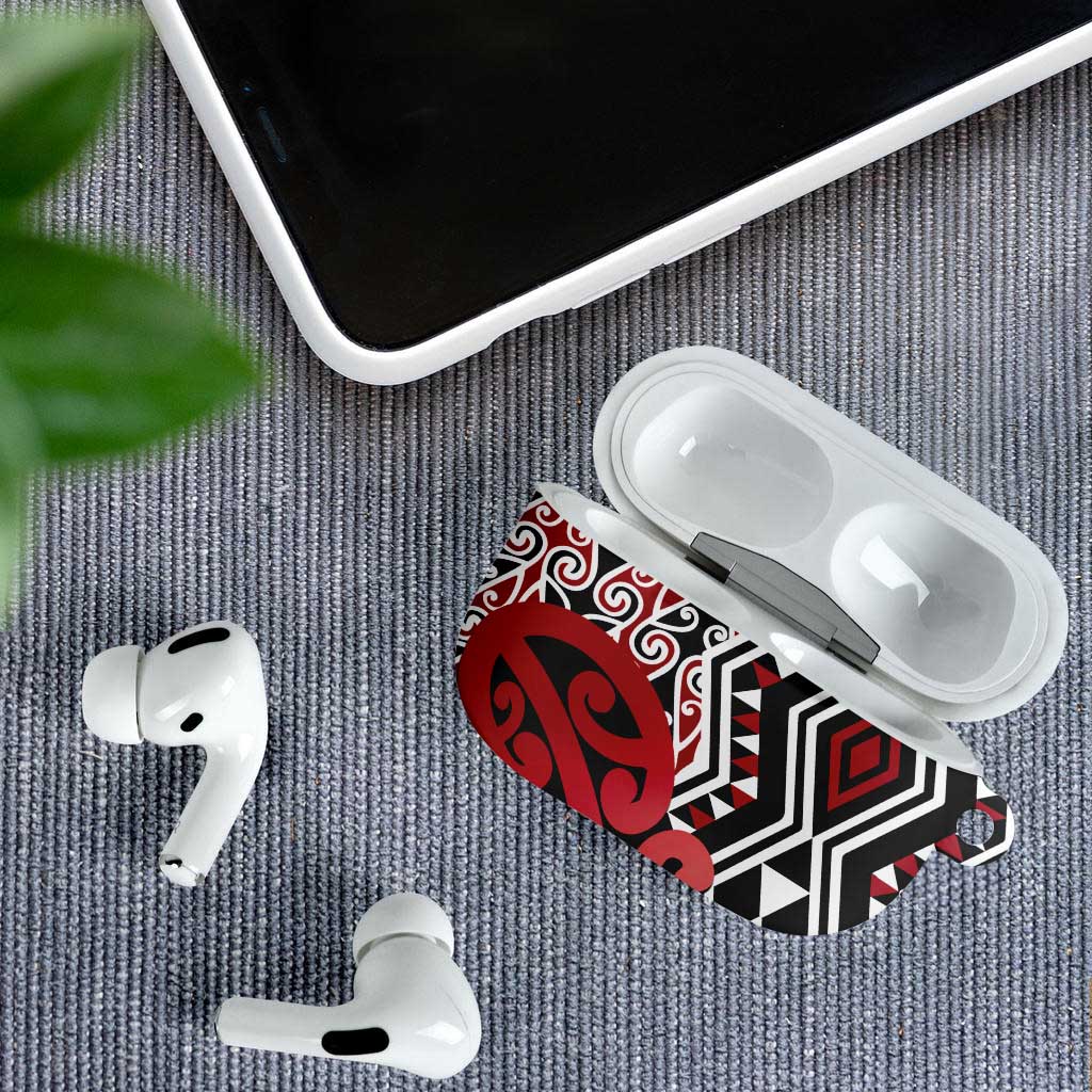 New Zealand AirPods Case Aotearoa Kowhaiwhai Mix Taniko Art - Red - Polynesian Pride