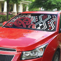 New Zealand Auto Sun Shade Aotearoa Kowhaiwhai Mix Taniko Art - Red - Polynesian Pride