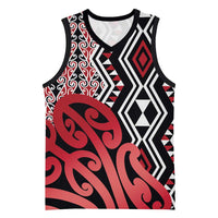 New Zealand Basketball Jersey Aotearoa Kowhaiwhai Mix Taniko Art - Red - Polynesian Pride
