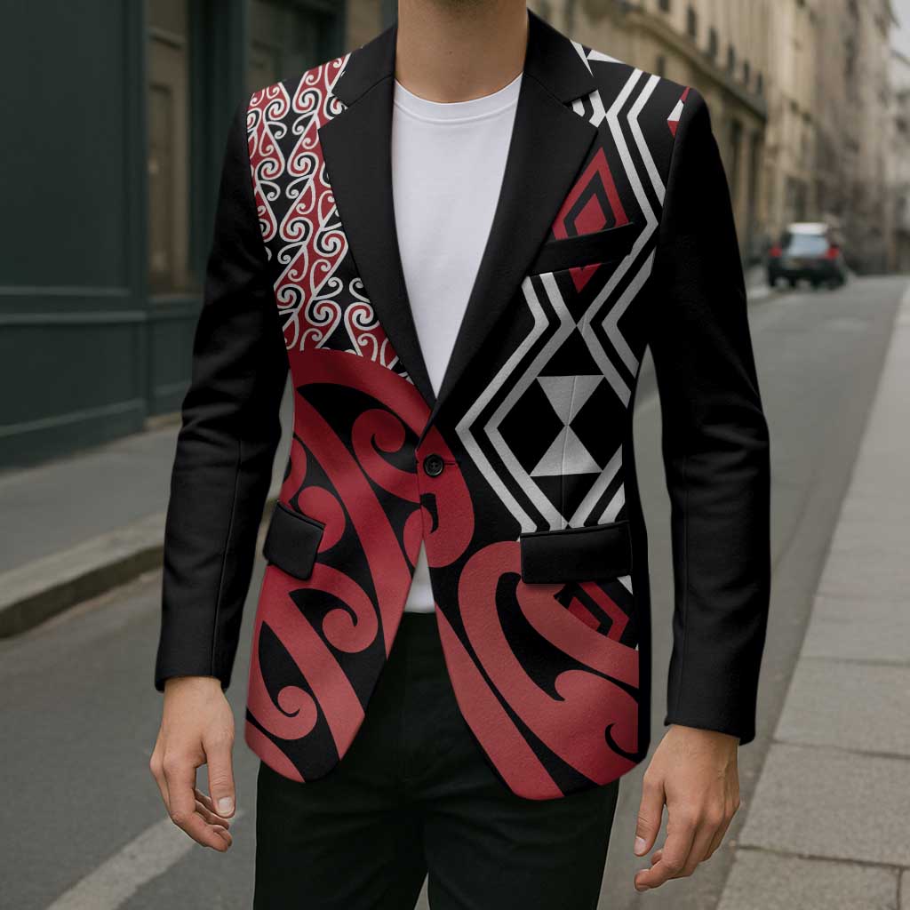 New Zealand Blazer Aotearoa Kowhaiwhai Mix Taniko Art - Red - Polynesian Pride