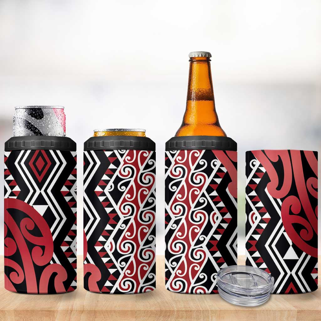New Zealand 4 in 1 Can Cooler Tumbler Aotearoa Kowhaiwhai Mix Taniko Art - Red LT14