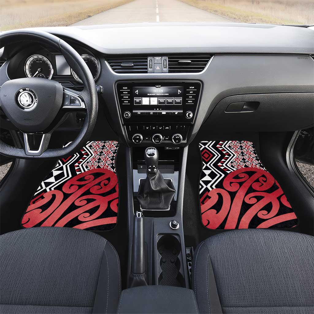 New Zealand Car Mats Aotearoa Kowhaiwhai Mix Taniko Art - Red