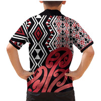 New Zealand Family Matching Mermaid Dress and Hawaiian Shirt Aotearoa Kowhaiwhai Mix Taniko Art - Red