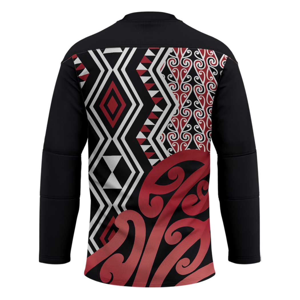 New Zealand Hockey Jersey Aotearoa Kowhaiwhai Mix Taniko Art - Red - Polynesian Pride