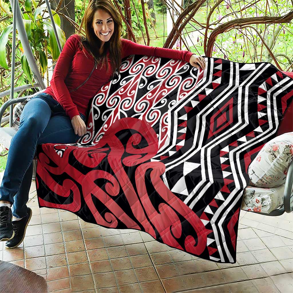 New Zealand Quilt Aotearoa Kowhaiwhai Mix Taniko Art - Red