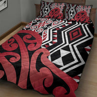 New Zealand Quilt Bed Set Aotearoa Kowhaiwhai Mix Taniko Art - Red