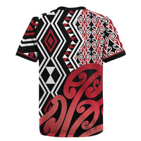 New Zealand Rugby Jersey Aotearoa Kowhaiwhai Mix Taniko Art - Red