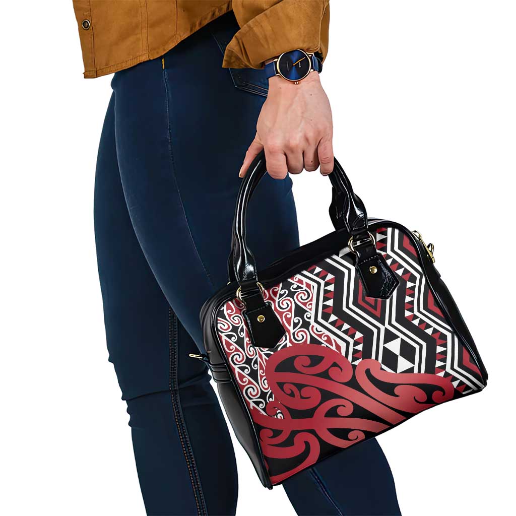 New Zealand Shoulder Handbag Aotearoa Kowhaiwhai Mix Taniko Art - Red