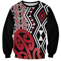 New Zealand Sweatshirt Aotearoa Kowhaiwhai Mix Taniko Art - Red