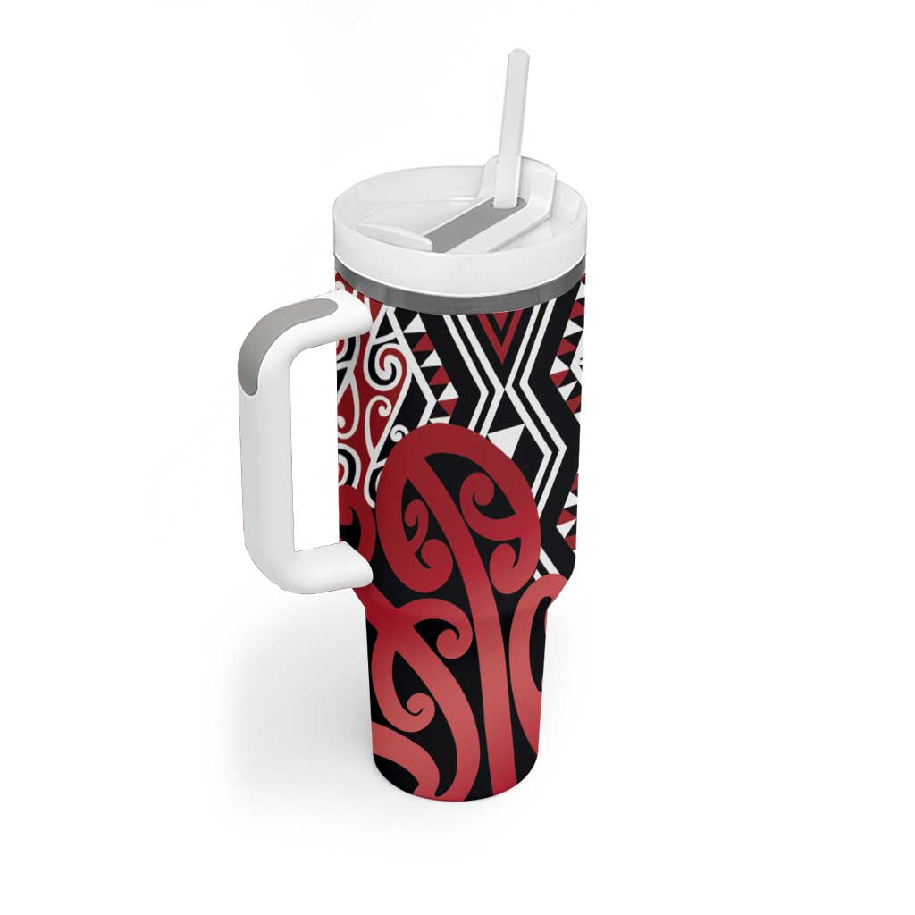 New Zealand Tumbler With Handle Aotearoa Kowhaiwhai Mix Taniko Art - Red LT14