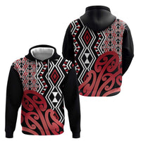 New Zealand Zip Hoodie Aotearoa Kowhaiwhai Mix Taniko Art - Red