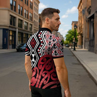 New Zealand Zipper Polo Shirt Aotearoa Kowhaiwhai Mix Taniko Art - Red - Polynesian Pride