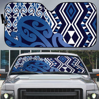 New Zealand Auto Sun Shade Aotearoa Kowhaiwhai Mix Taniko Art - Blue - Polynesian Pride