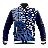 New Zealand Baseball Jacket Aotearoa Kowhaiwhai Mix Taniko Art - Blue LT14 Unisex Blue - Polynesian Pride