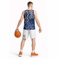 New Zealand Basketball Jersey Aotearoa Kowhaiwhai Mix Taniko Art - Blue - Polynesian Pride