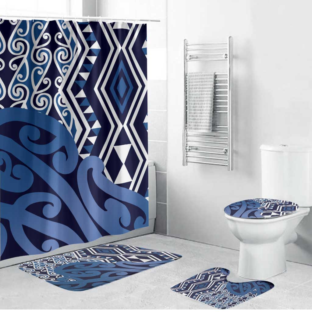 New Zealand Bathroom Set Aotearoa Kowhaiwhai Mix Taniko Art - Blue - Polynesian Pride