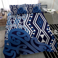 New Zealand Bedding Set Aotearoa Kowhaiwhai Mix Taniko Art - Blue