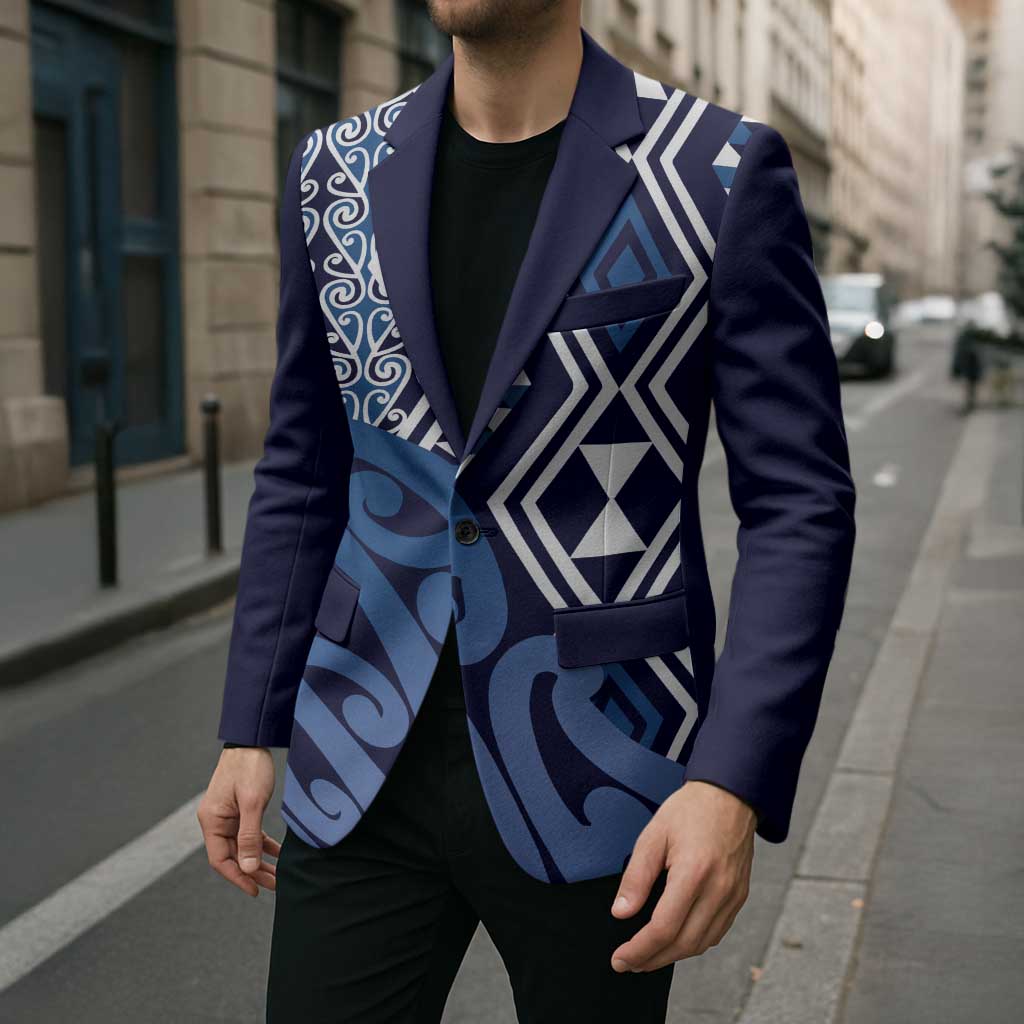 New Zealand Blazer Aotearoa Kowhaiwhai Mix Taniko Art - Blue - Polynesian Pride