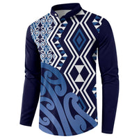 New Zealand Button Sweatshirt Aotearoa Kowhaiwhai Mix Taniko Art - Blue