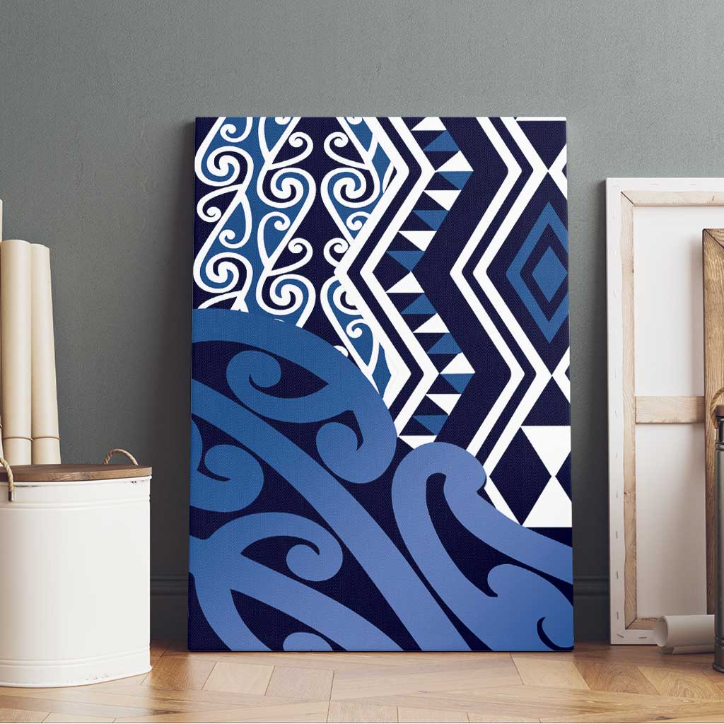 New Zealand Canvas Wall Art Aotearoa Kowhaiwhai Mix Taniko Art - Blue