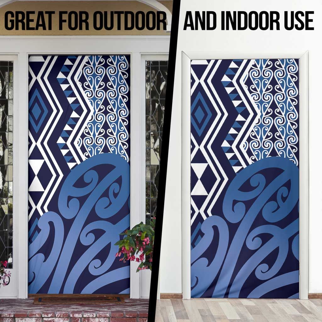 New Zealand Door Cover Aotearoa Kowhaiwhai Mix Taniko Art - Blue - Polynesian Pride