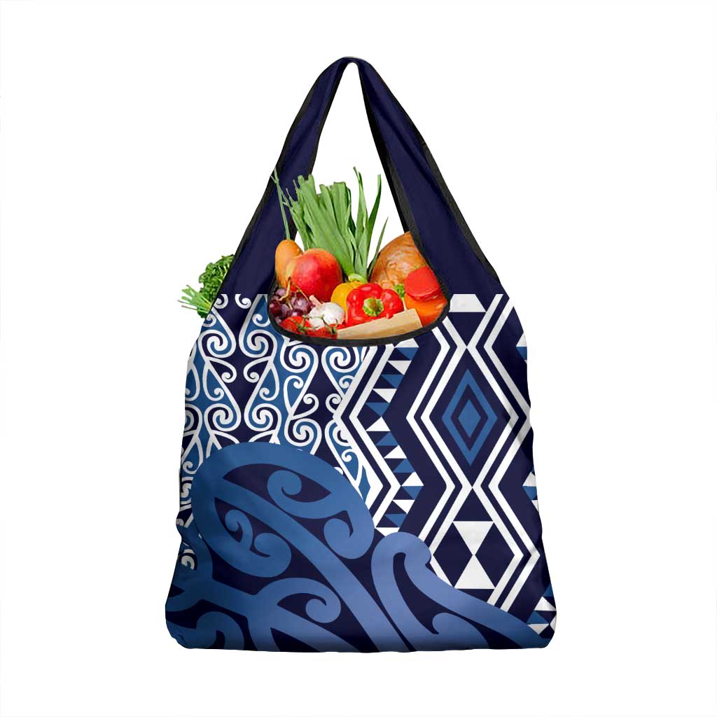 New Zealand Grocery Bag Aotearoa Kowhaiwhai Mix Taniko Art - Blue