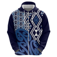 New Zealand Hoodie Aotearoa Kowhaiwhai Mix Taniko Art - Blue