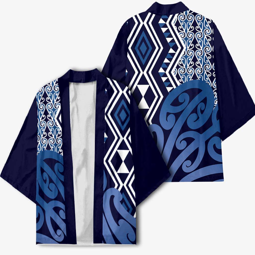 New Zealand Kimono Aotearoa Kowhaiwhai Mix Taniko Art - Blue - Polynesian Pride