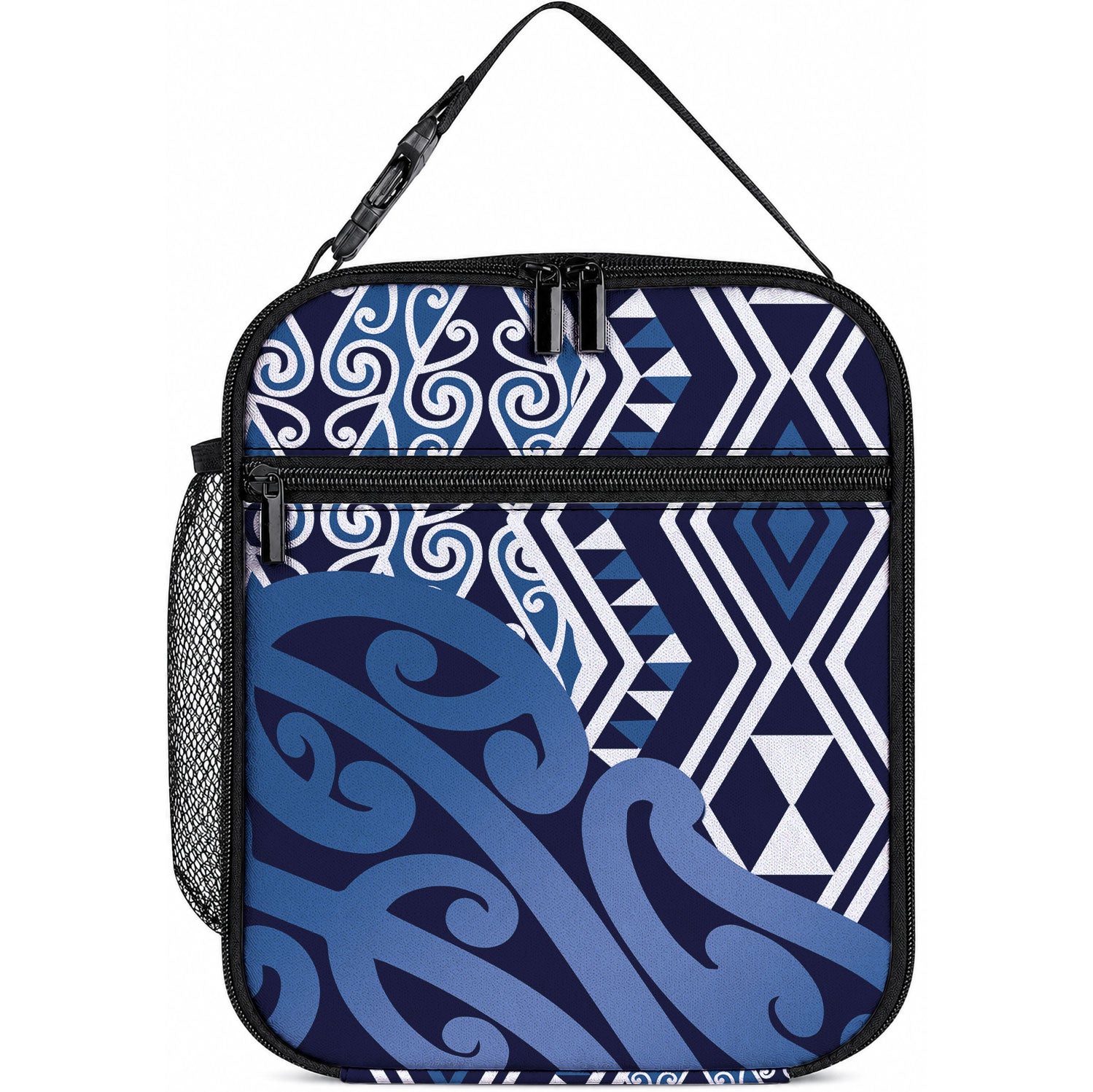 New Zealand Lunch Bag Aotearoa Kowhaiwhai Mix Taniko Art - Blue LT14 10.2 × 8.3 × 4.3 inch Blue - Polynesian Pride