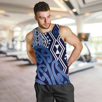 New Zealand Men Tank Top Aotearoa Kowhaiwhai Mix Taniko Art - Blue LT14 Blue - Polynesian Pride