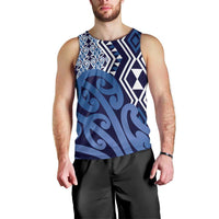 New Zealand Men Tank Top Aotearoa Kowhaiwhai Mix Taniko Art - Blue LT14 - Polynesian Pride