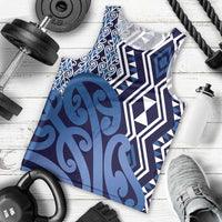 New Zealand Men Tank Top Aotearoa Kowhaiwhai Mix Taniko Art - Blue LT14 - Polynesian Pride
