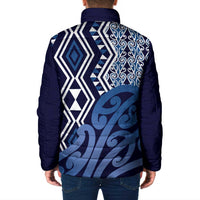 New Zealand Padded Jacket Aotearoa Kowhaiwhai Mix Taniko Art - Blue - Polynesian Pride