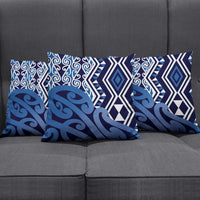 New Zealand Pillow Cover Aotearoa Kowhaiwhai Mix Taniko Art - Blue - Polynesian Pride