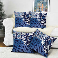 New Zealand Pillow Cover Aotearoa Kowhaiwhai Mix Taniko Art - Blue - Polynesian Pride