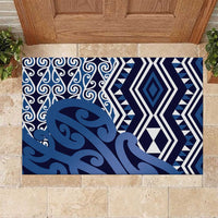 New Zealand Rubber Doormat Aotearoa Kowhaiwhai Mix Taniko Art - Blue