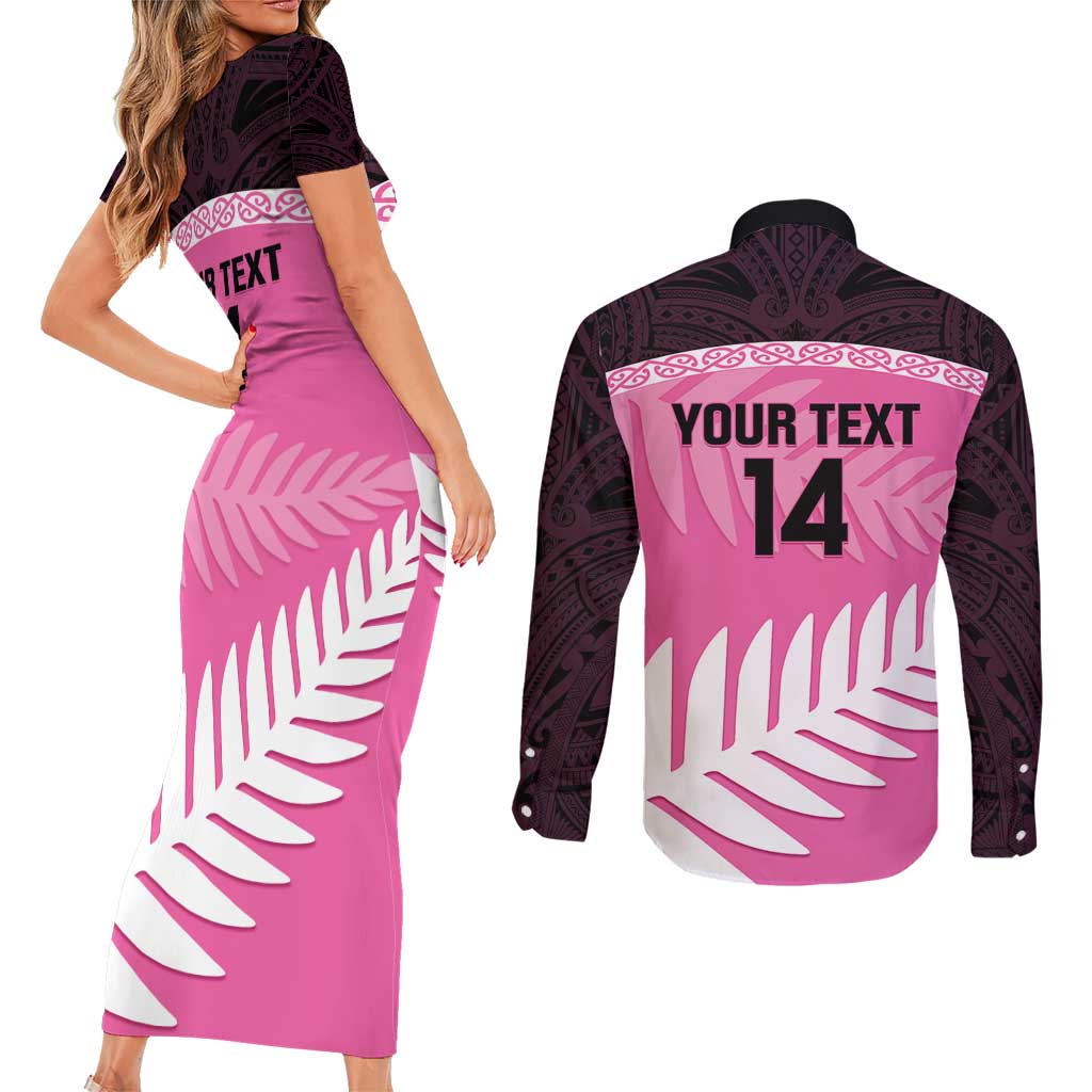 Custom New Zealand Aotearoa Cricket Couples Matching Short Sleeve Bodycon Dress and Long Sleeve Button Shirt Go White Silver Fern LT14 - Polynesian Pride