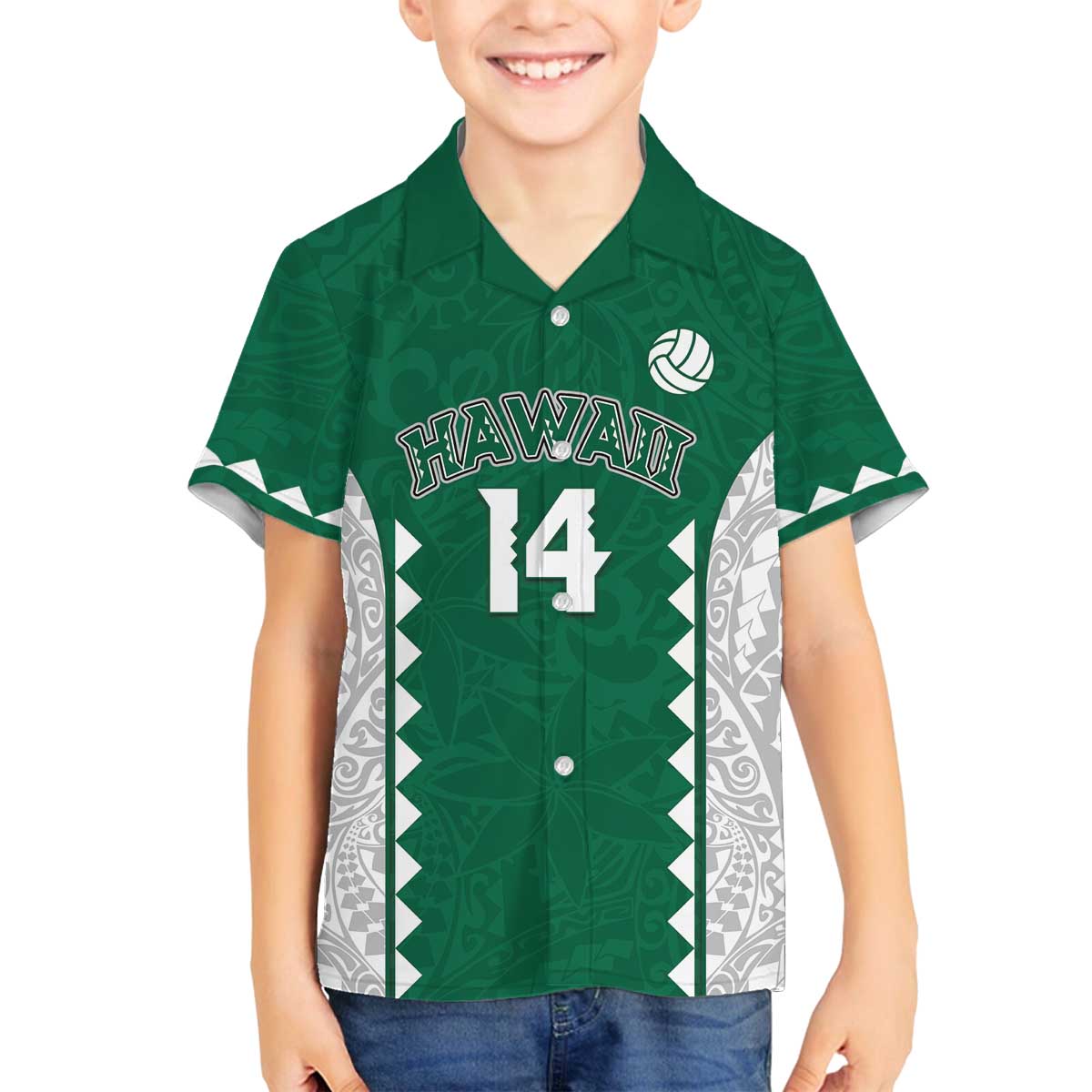 Custom Hawaii Volleyball Family Matching Off The Shoulder Long Sleeve Dress and Hawaiian Shirt Hawaiian Kakau Pattern