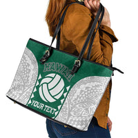 Custom Hawaii Volleyball Leather Tote Bag Hawaiian Kakau Pattern