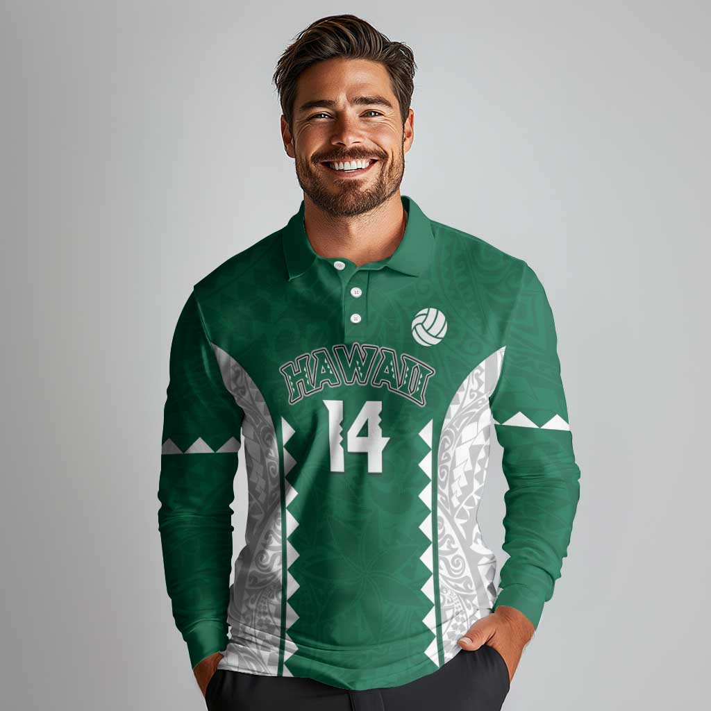 Custom Hawaii Volleyball Long Sleeve Polo Shirt Hawaiian Kakau Pattern
