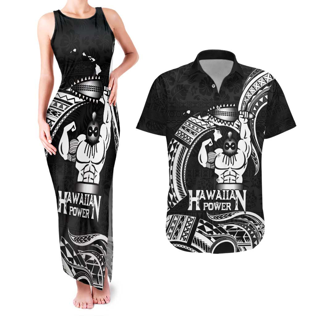 Black Hawaii Ikaika Warrior Couples Matching Tank Maxi Dress and Hawaiian Shirt Hawaiian Power