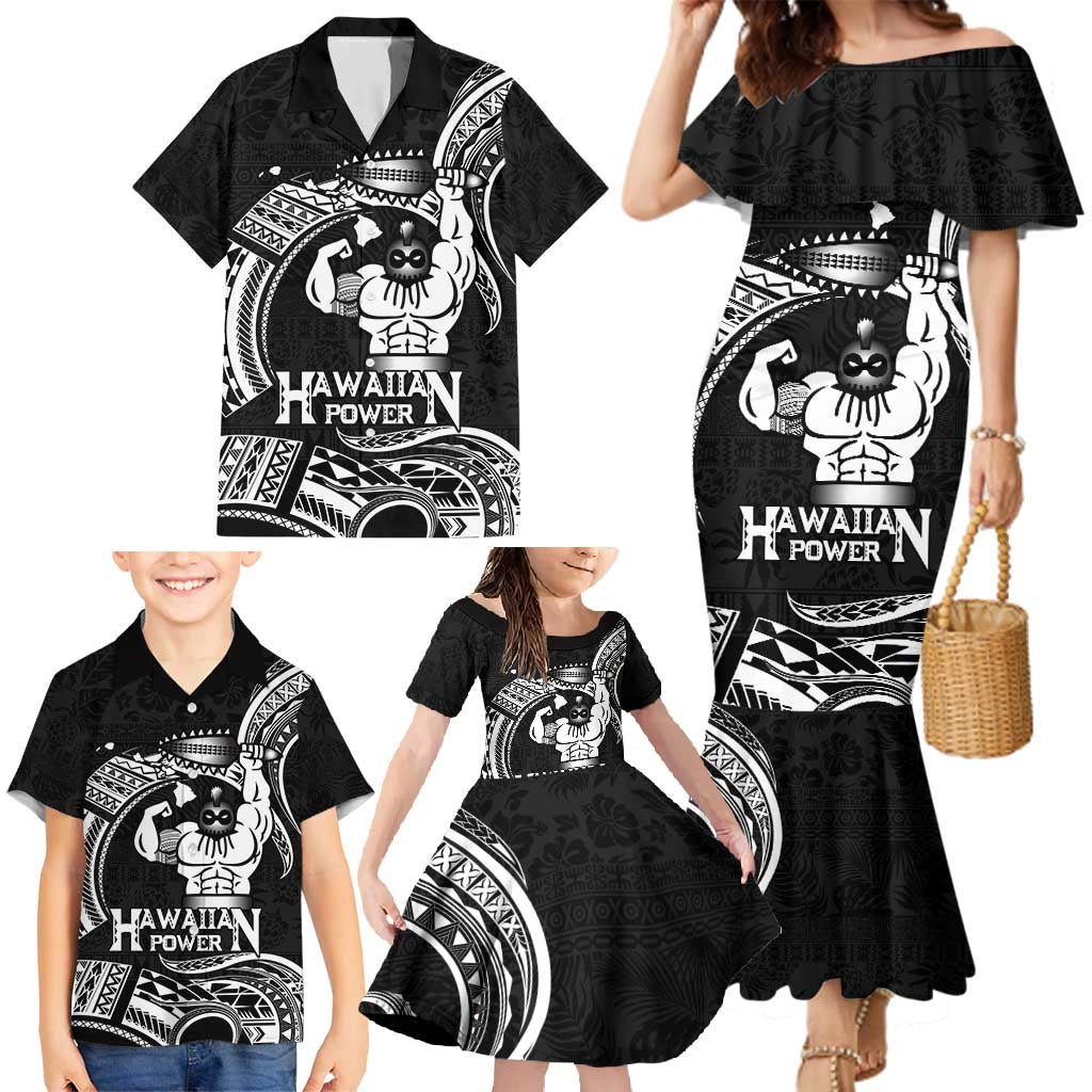 Black Hawaii Ikaika Warrior Family Matching Mermaid Dress and Hawaiian Shirt Hawaiian Power
