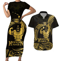 Gold Hawaii Ikaika Warrior Couples Matching Short Sleeve Bodycon Dress and Hawaiian Shirt Hawaiian Power